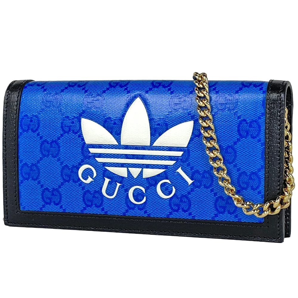 Gucci GG Crystal Chain Wallet Adidas Leather Black Blue
